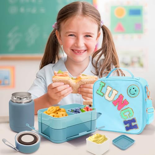 Leak-Proof 6 Compartment Bento Lunch Box Set with 10oz Thermo Food Jar and Lunch Bag W289087