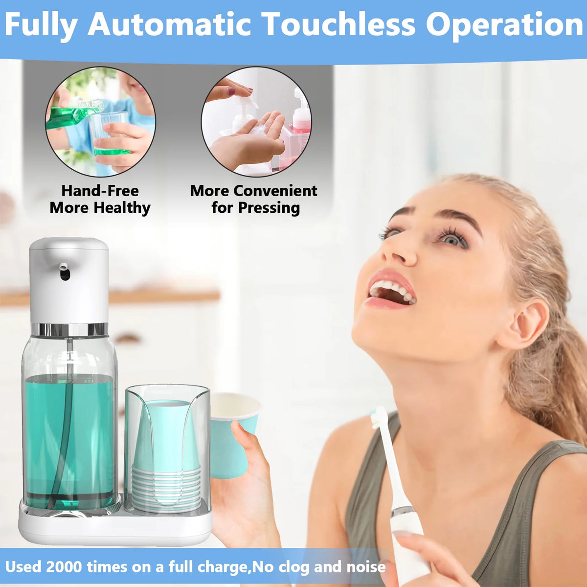25oz Electric Mouthwash Dispenser with Cup Holder D124