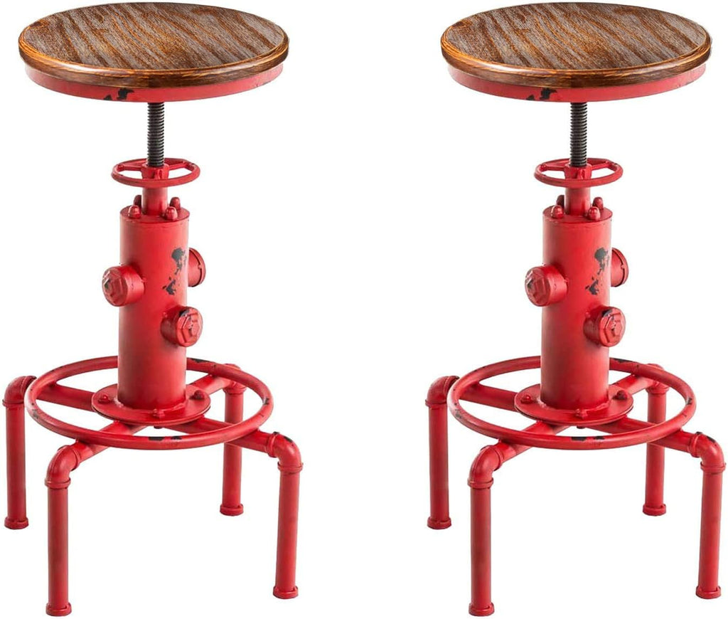 Antique Vintage Industrial Solid Wood Barstool Set of 2 X160673