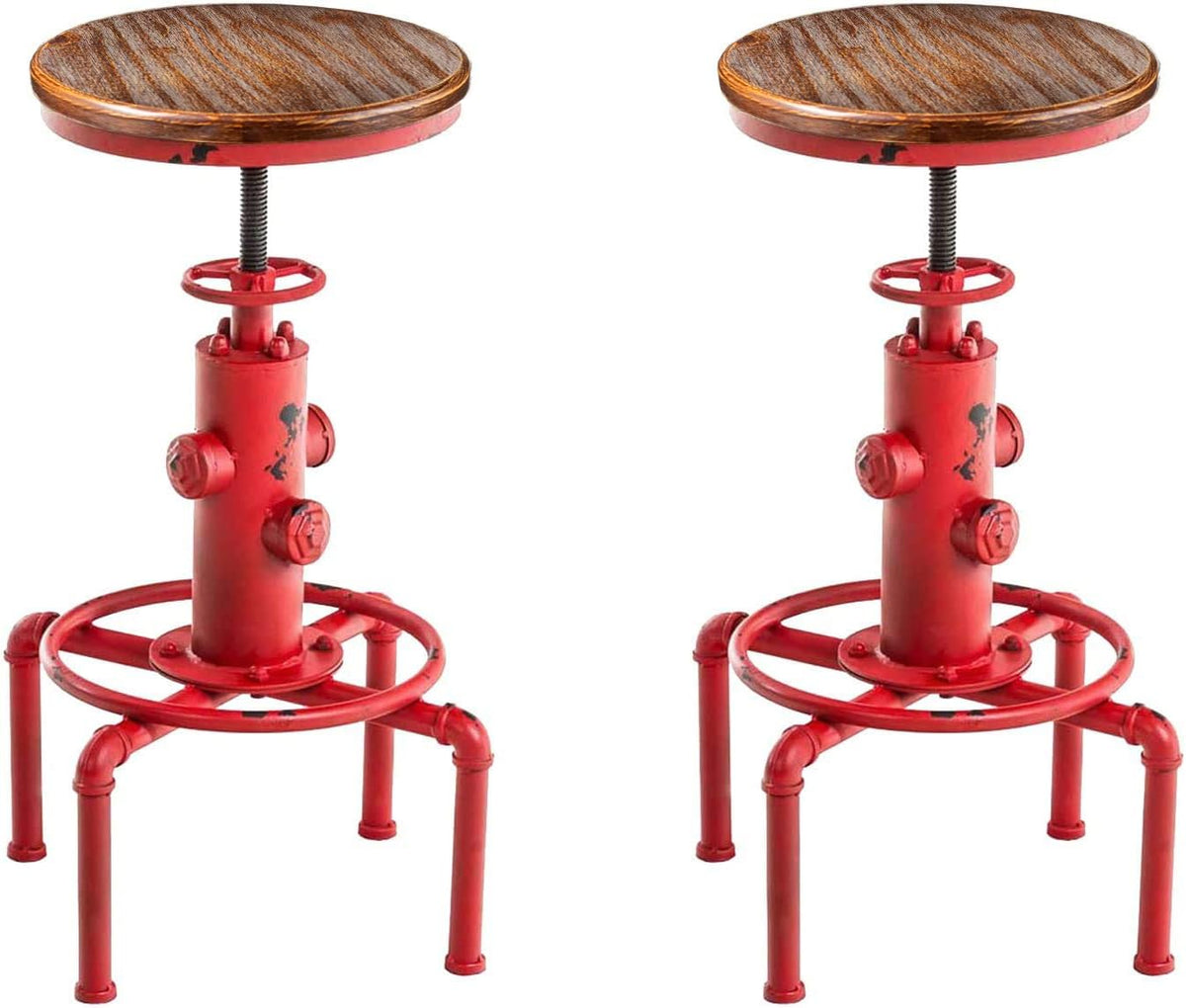 Antique Vintage Industrial Solid Wood Barstool Set of 2 X160673