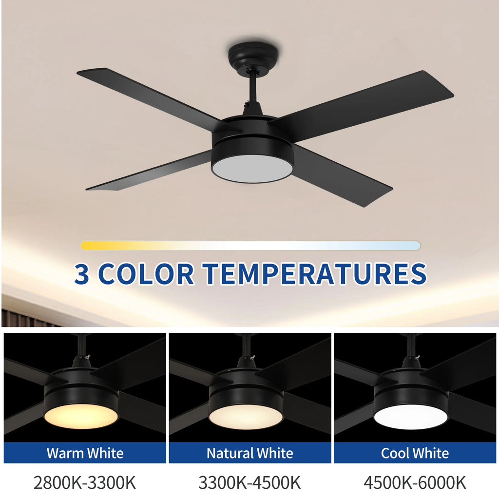 Black Ceiling Fan with Light and Remote O900