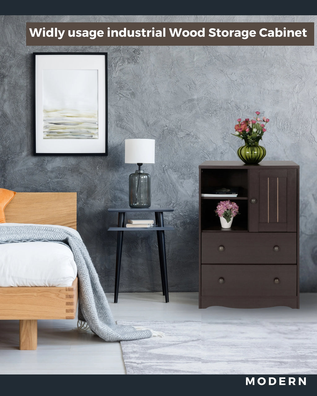 Dark Brown Storage Cabinet with 2 Drawers K2596