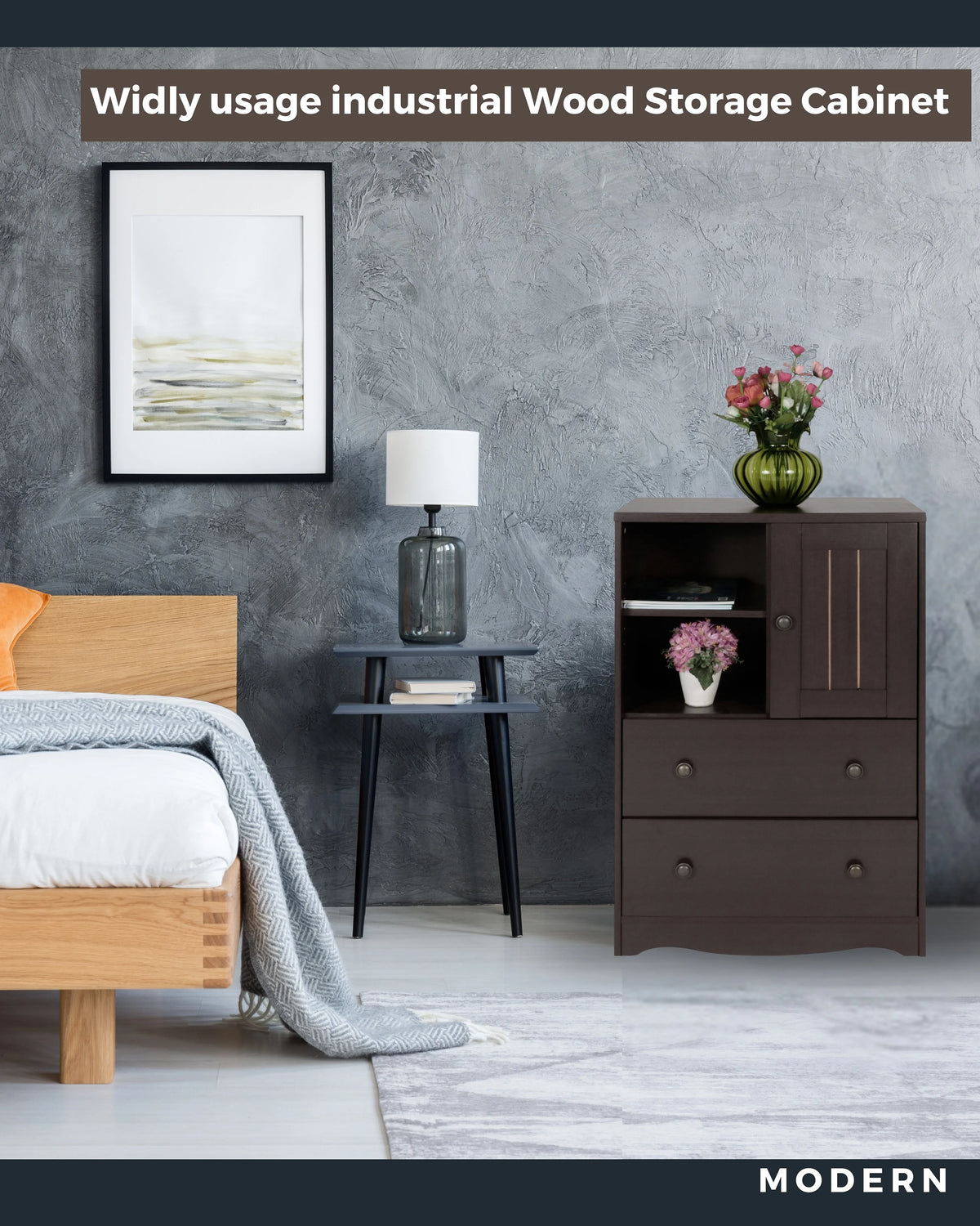 Dark Brown Storage Cabinet with 2 Drawers K2596