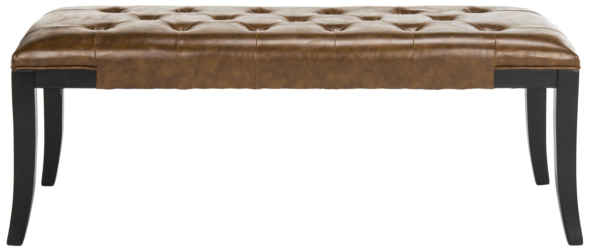 Rustic Curved Leather Tufted Bench V73333