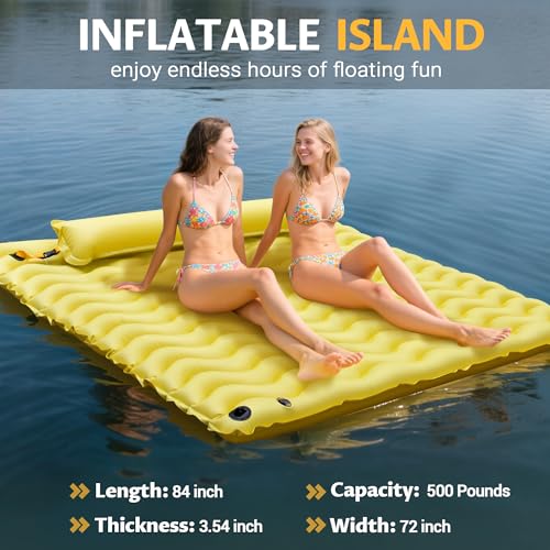 Inflatable Floating Mat with Non-Slip Wave Pattern and Dual Headrest A3298