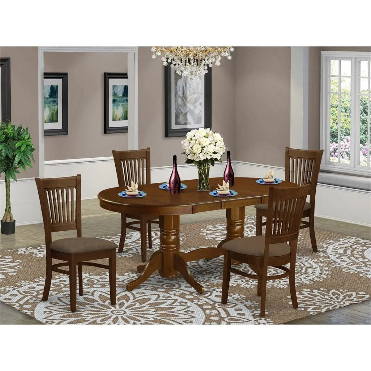 5-piece Espresso Wood Dining Table Set B5357