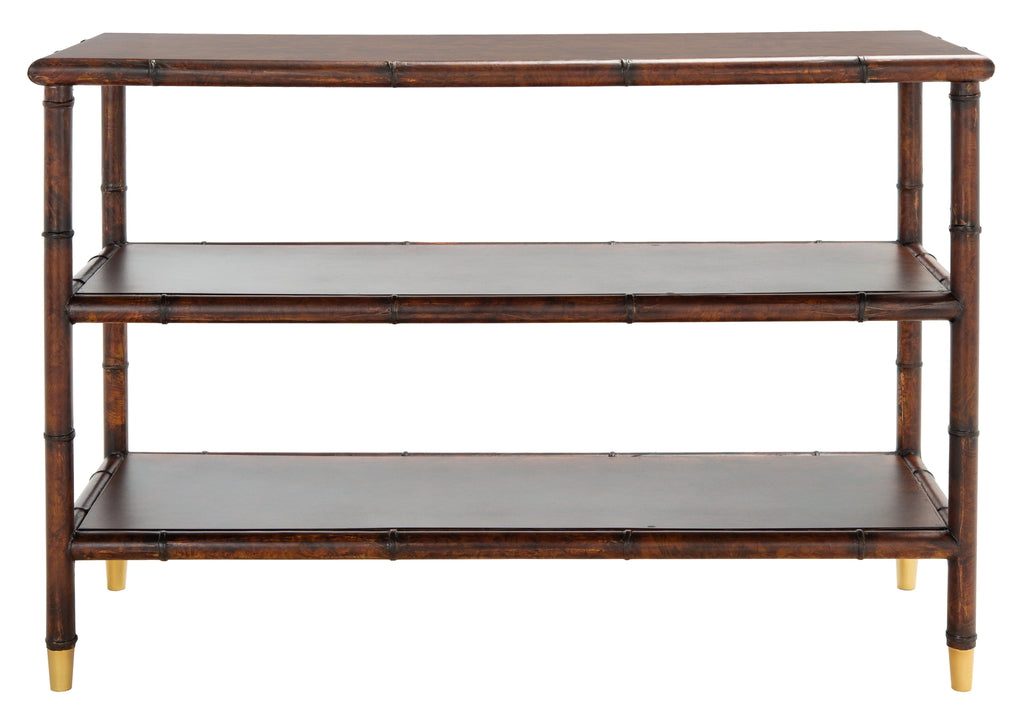 Dark Brown Gold Wood Console Table with Shelf C402823