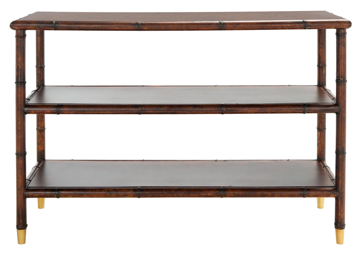 Dark Brown Gold Wood Console Table with Shelf C402823