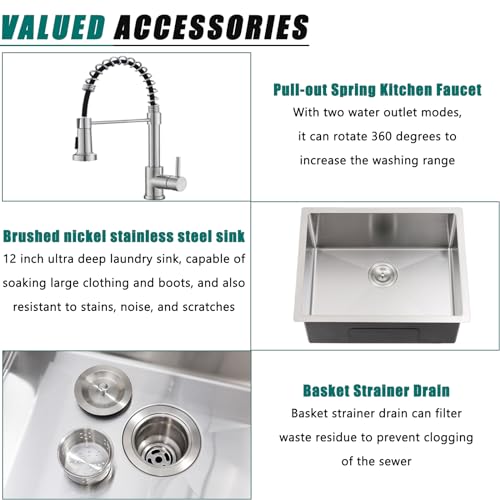 25 Inch Drop In 16 Gauge Stainless Steel Utility Sink with Faucet U72546