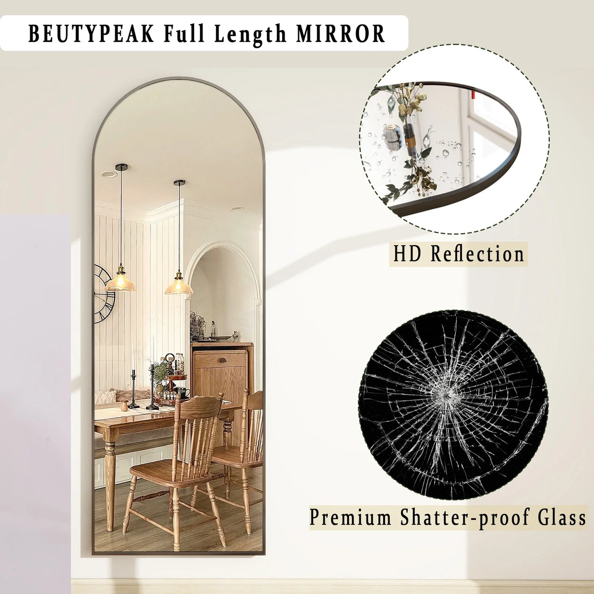Black Arched Full Length Floor Mirror T931