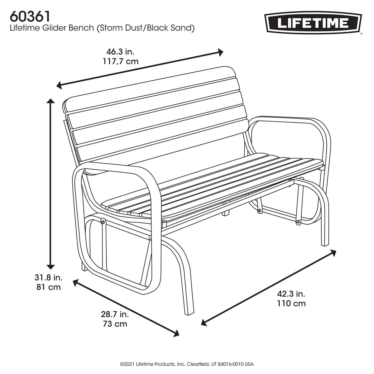 Polyethylene Outdoor Glider Bench Gray S57988