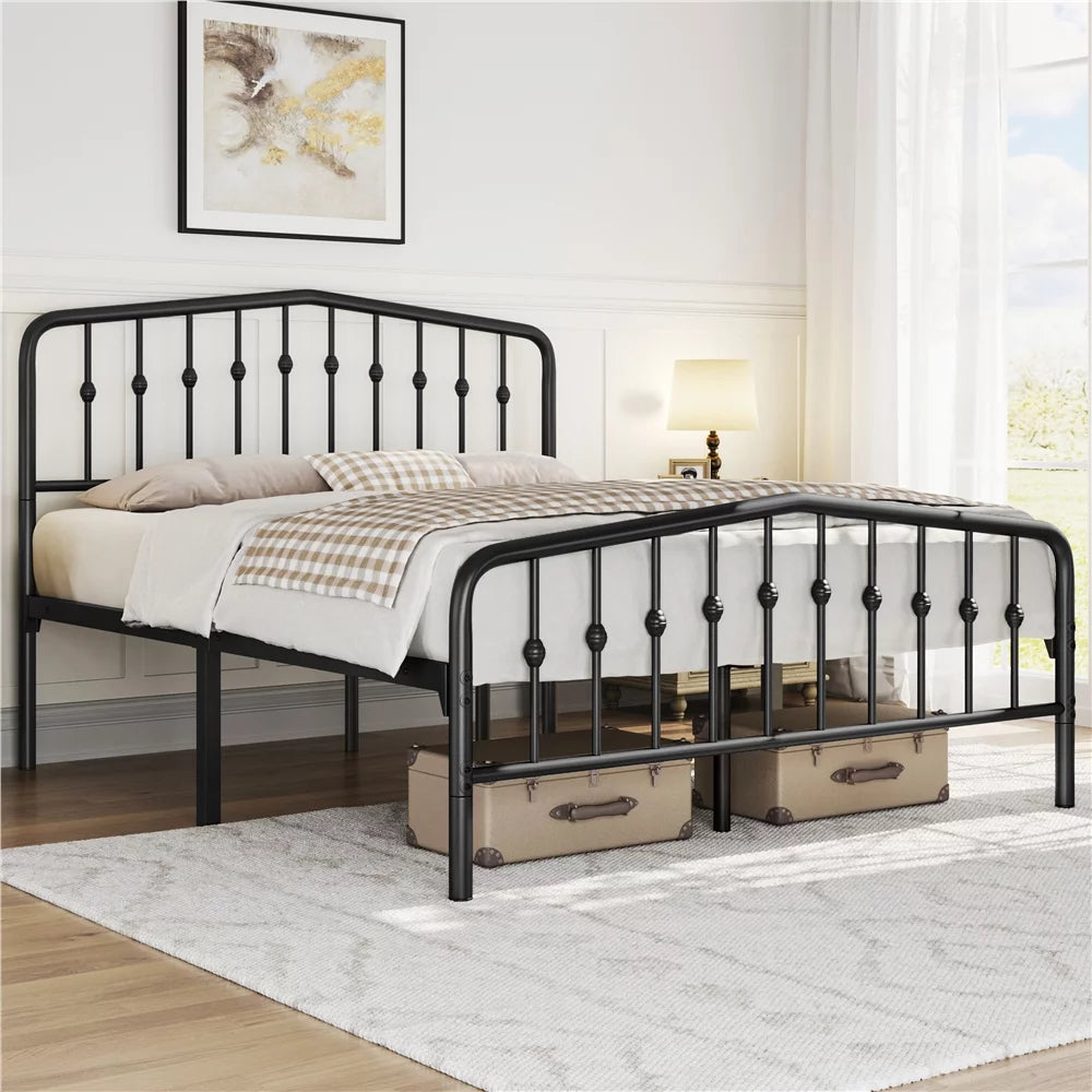 Queen Black Metal Platform Bed with Arched Headboard X7266