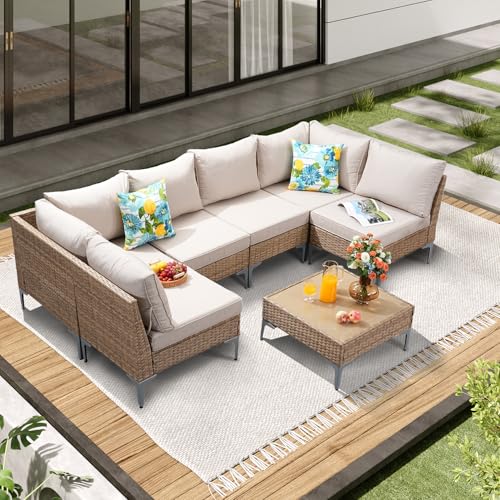 7 Piece Wicker Patio Furniture Set with Coffee Table N69688