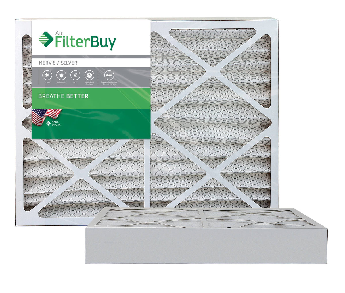 Silver MERV 8 27x27x4 Pleated AC Furnace Air Filter, Pack of 2 U764909