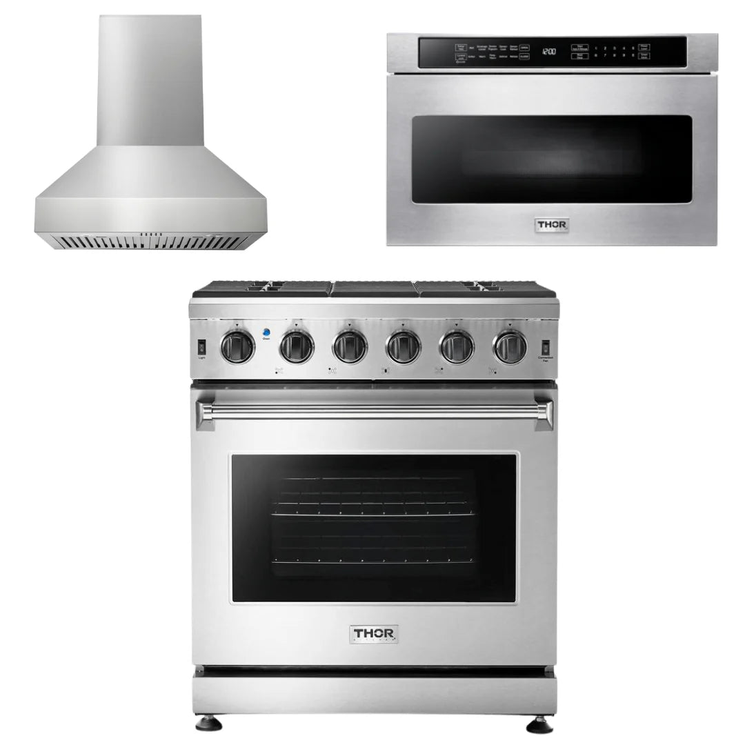 30 Propane Gas Range, Range Hood, Microwave Y29603