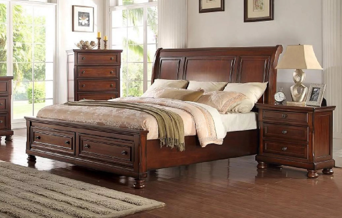 Cherry Wood Finish Eastern King Platform Bedroom Set 5Pcs J624