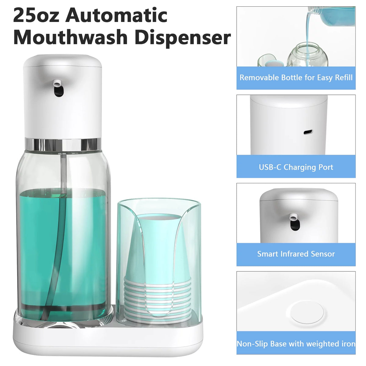 25oz Electric Mouthwash Dispenser with Cup Holder D124