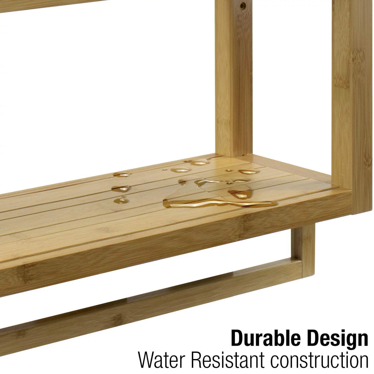 Bamboo Finish 3-Tier Wall-Mounted Bathroom Organizer with Towel Rack E37929