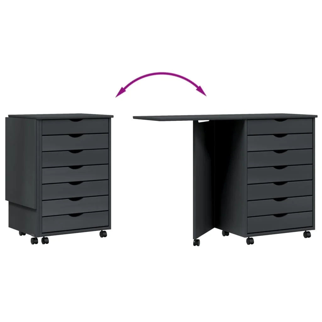 Rolling Cabinet with Desk, Foldable, Gray Solid Wood Pine F12836