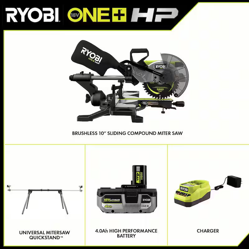 18V Brushless Cordless 10 in. Sliding Compound Miter Saw Kit with Battery, Charger, and Stand C4947