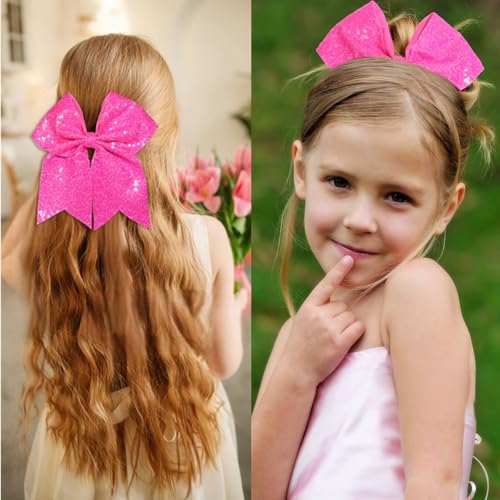 7 Inch Sequin Red Hair Bow Clips J4728