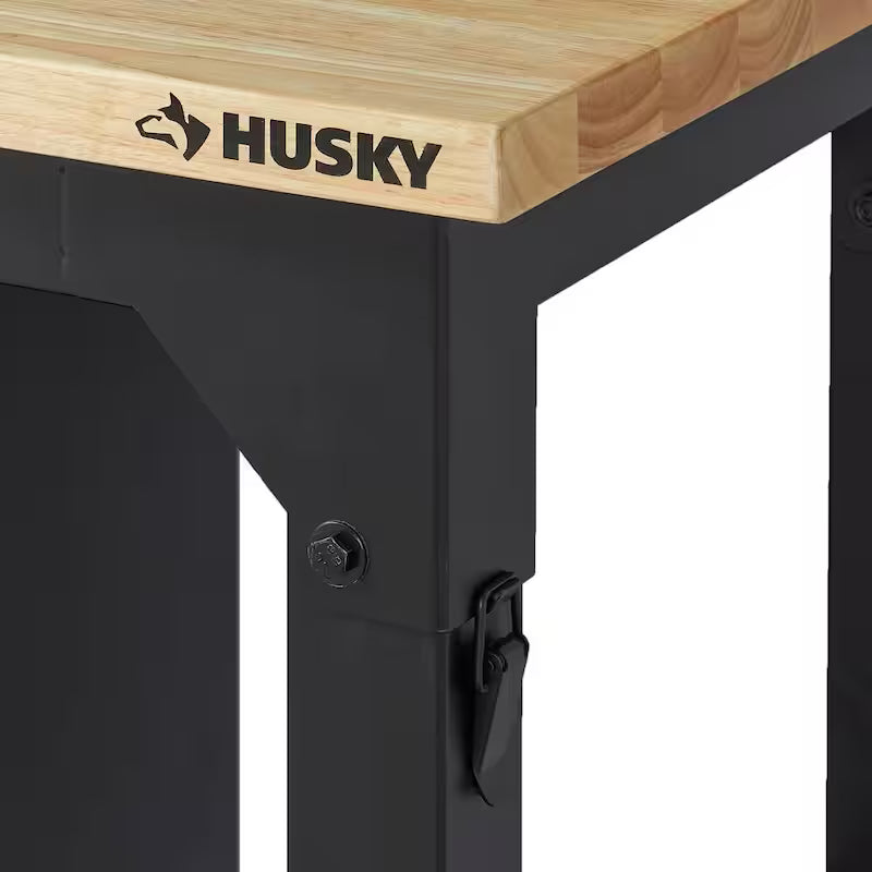 8 ft. Adjustable Height Solid Wood Top Workbench in Black I372132