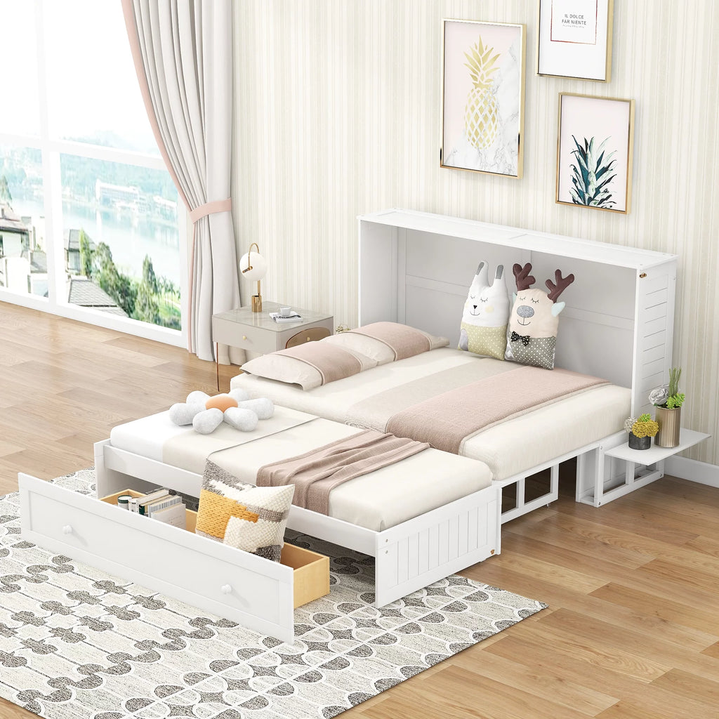 Queen Size Solid Wood Murphy Platform Bed with Drawer D20059