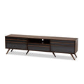 Grey Walnut Wood TV Stand with Drop-Down Compartments A6914
