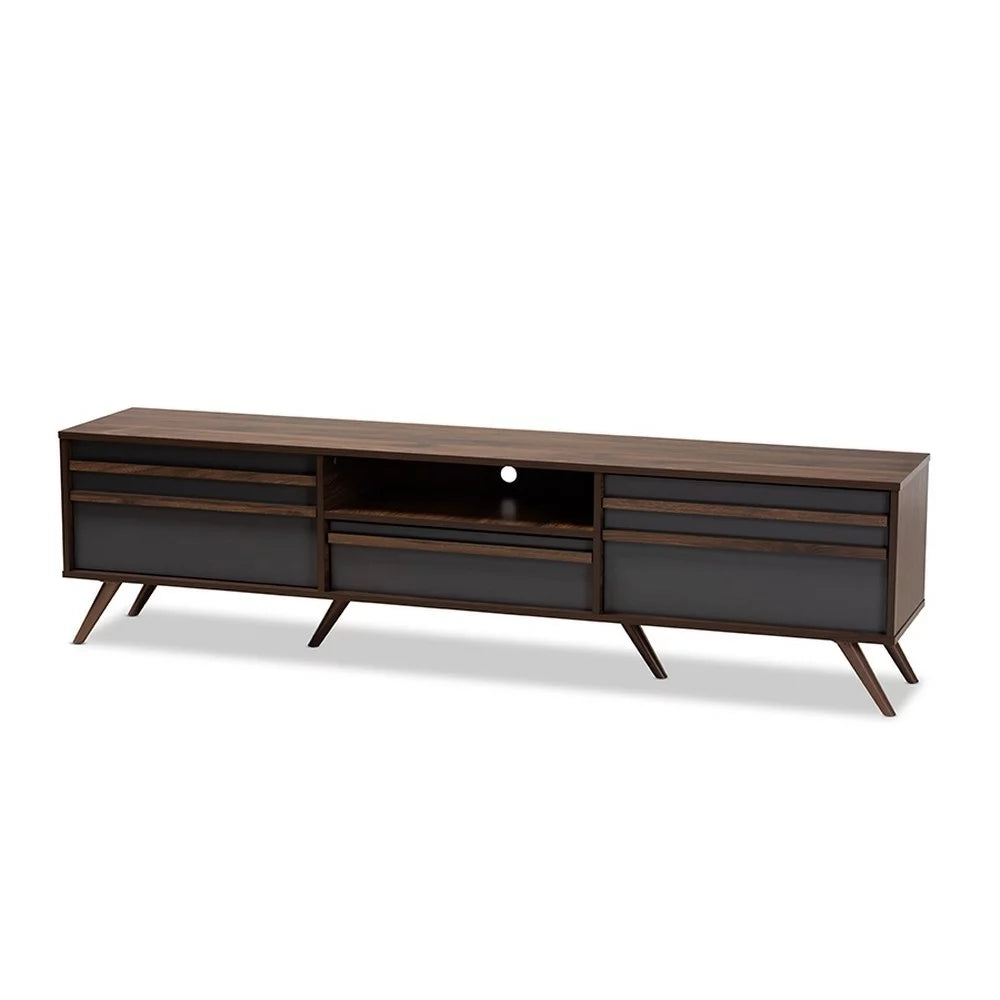 Grey Walnut Wood TV Stand with Drop-Down Compartments A6914