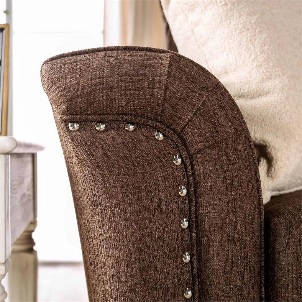 Chocolate Fabric Nailhead Loveseat K7504