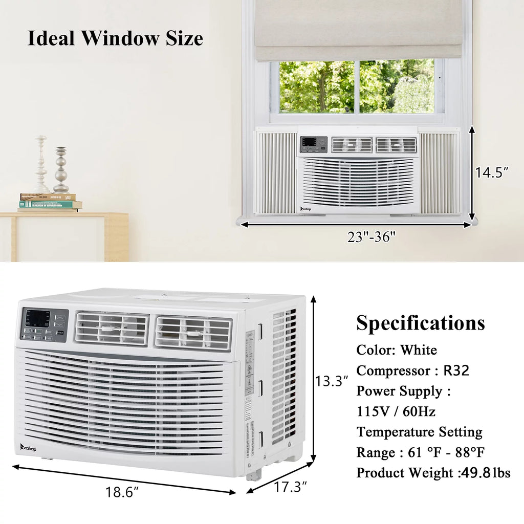 10,000 BTU 115V Window-Mounted Compact Air Conditioner with Remote Control, White E856