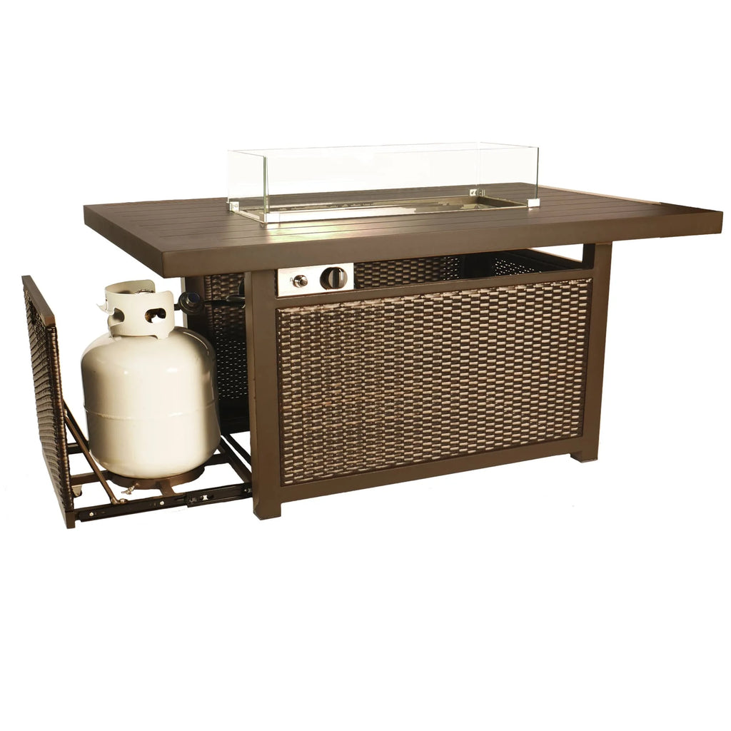 52 Inch Aluminum Propane Fire Pit Table with Glass Wind Guard L2329