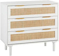White 3 Drawer Rattan Wood Dresser Q962539