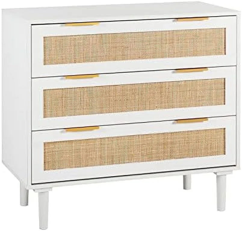 White 3 Drawer Rattan Wood Dresser Q962539