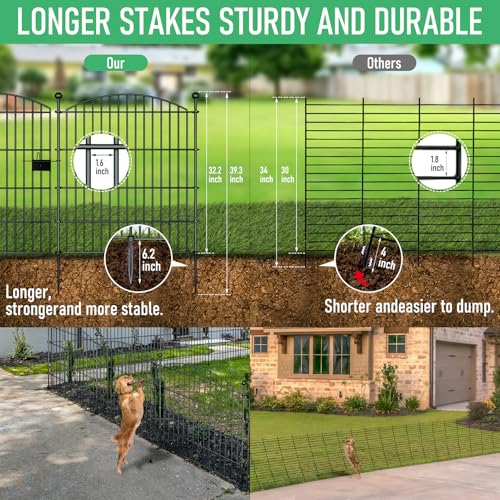 10 Panels Rustproof Metal Garden Fence with Ground Stakes O98122