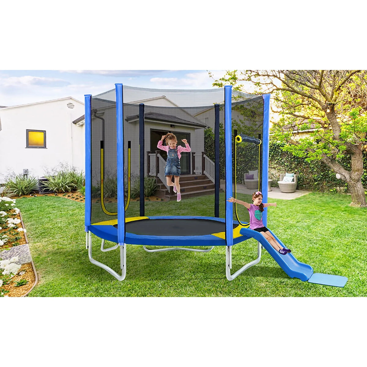 7FT Toddler Trampoline with Slide and Ladder Z75311