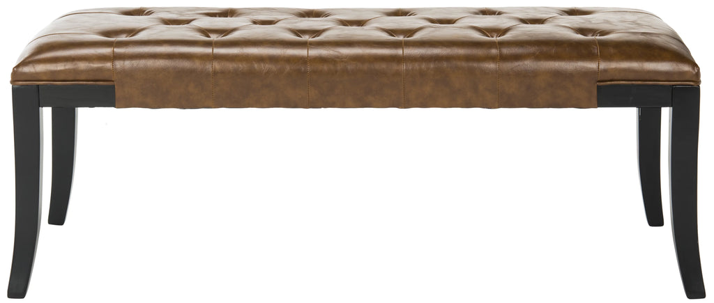 Rustic Curved Leather Tufted Bench V73333