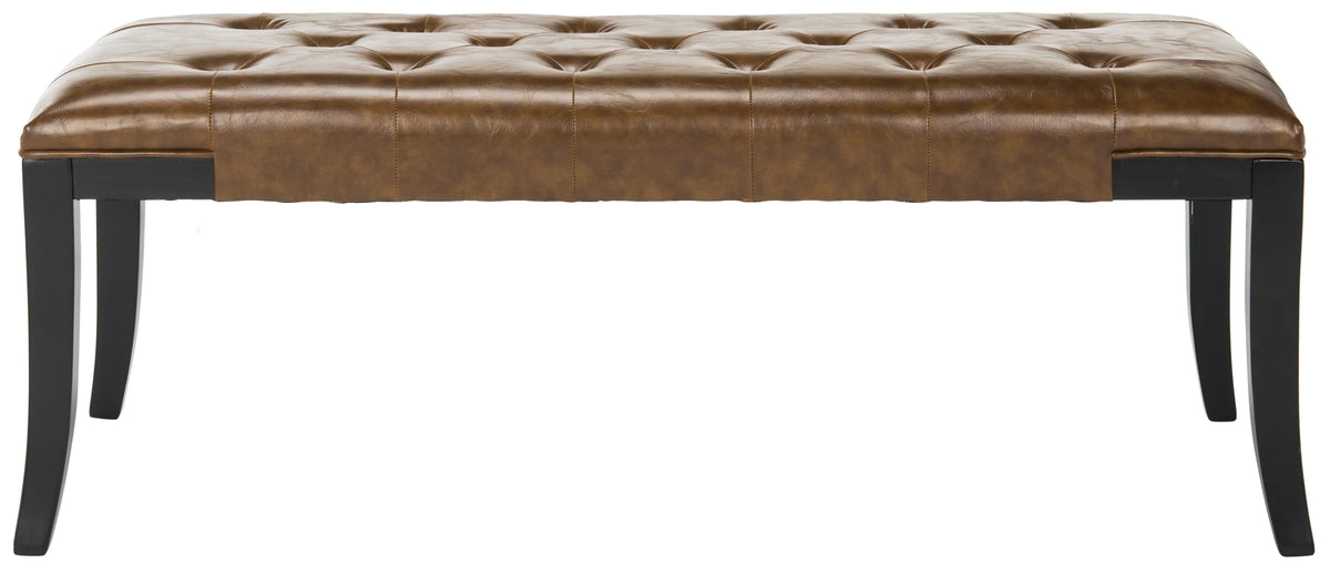 Rustic Curved Leather Tufted Bench V73333