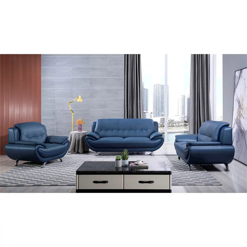 Blue Faux Leather Sofa H168