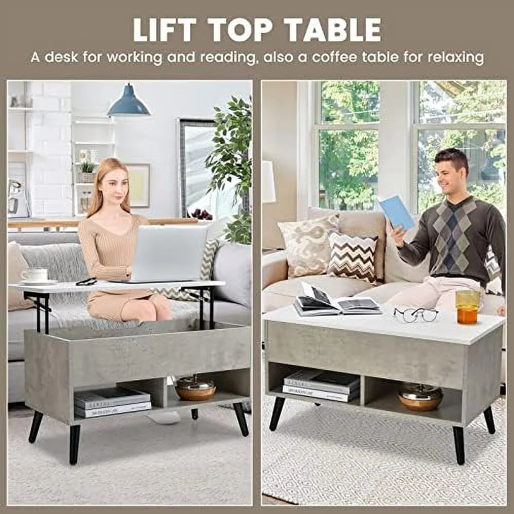 Lift Top Coffee Table with Hidden Compartment and 2 Open Shelves A694577