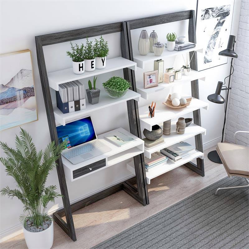 Gray and White Wood 2-Piece Desk and Bookcase Set K625