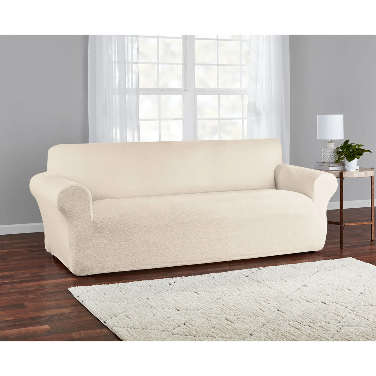 Boucle Stretch-to-Fit Fabric Sofa Slipcover, 1-Piece, Beige L11243