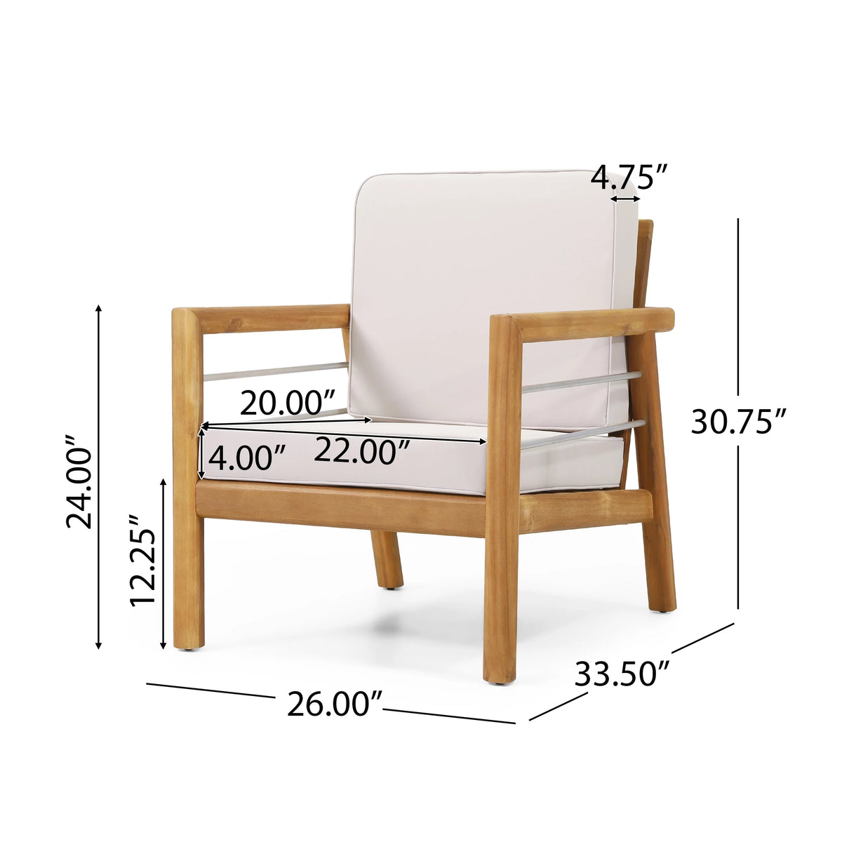 Acacia Wood Outdoor Club Chair with Cushions S8715