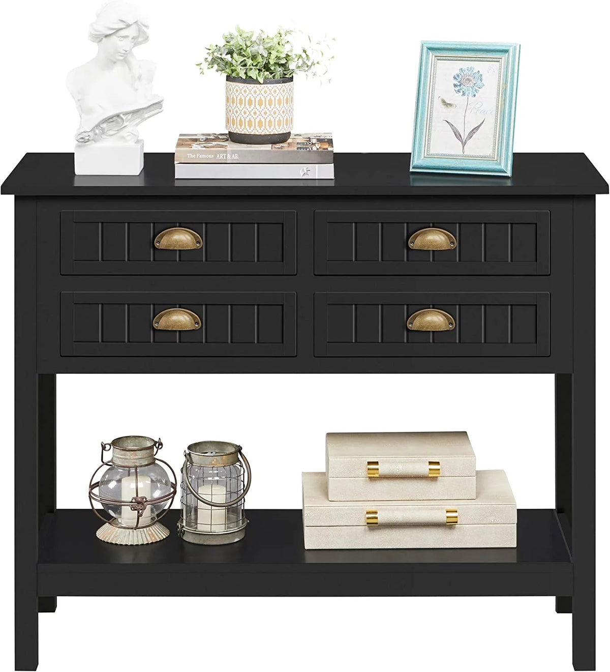 Black 4-Drawer Console Table with Shelf M98949