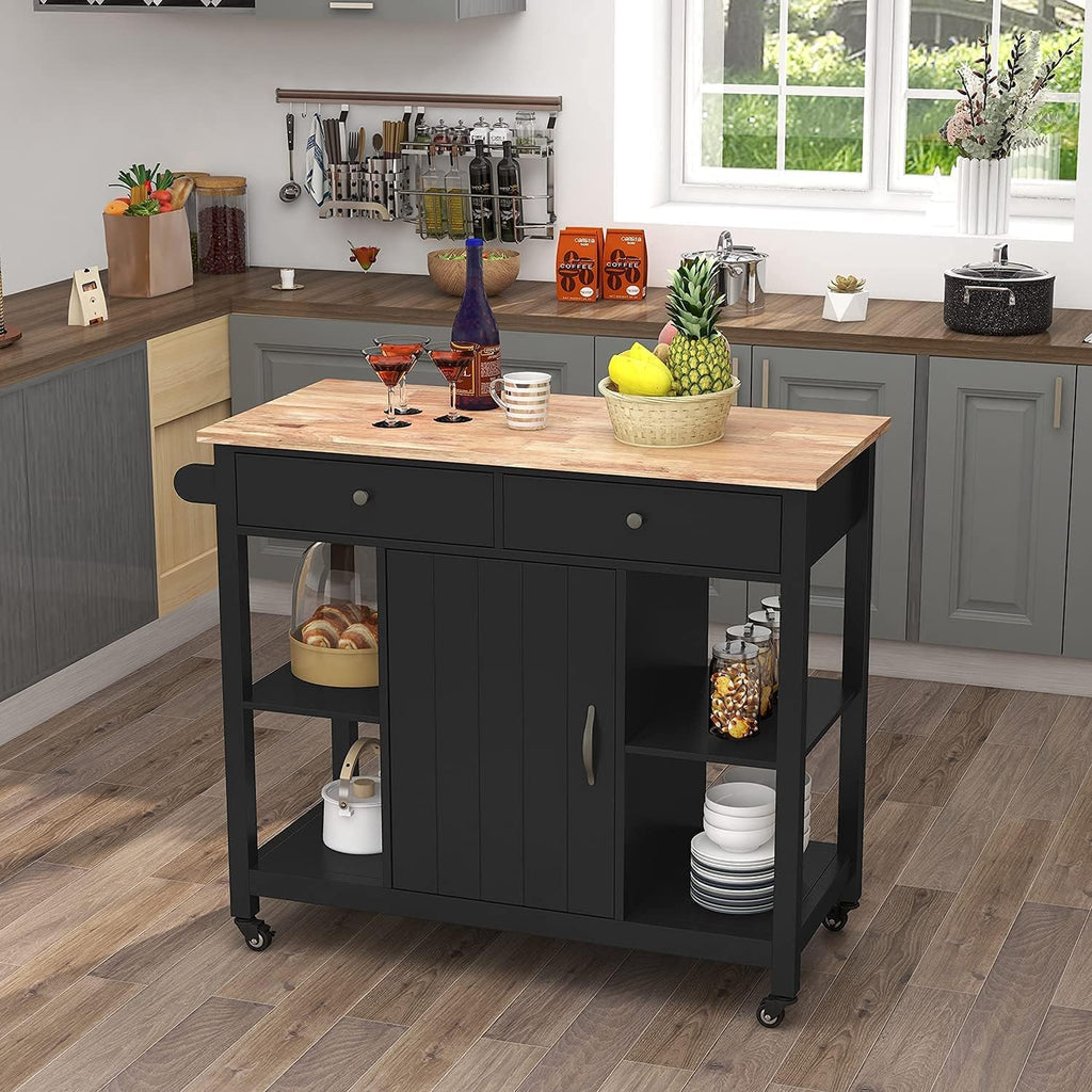 White Kitchen Cart on Wheels with Wood Top Q44433