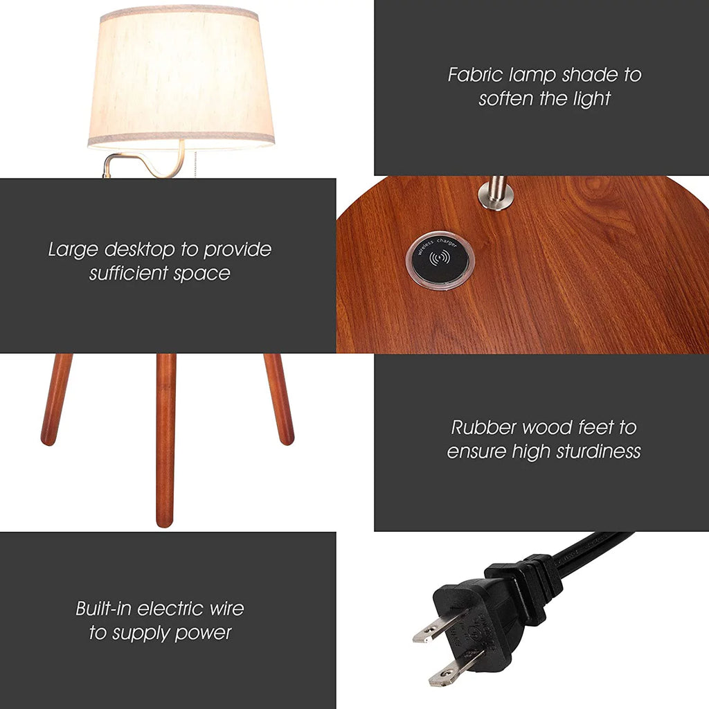 Floor Lamp End Table with USB Charging Port, 120V Socket & Wireless Charger N529216