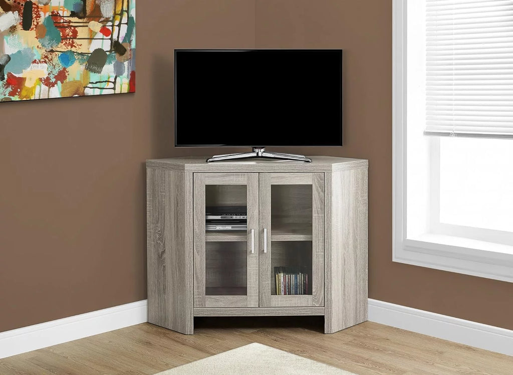 Corner TV Stand with Glass Doors, 42", Dark Taupe R4262