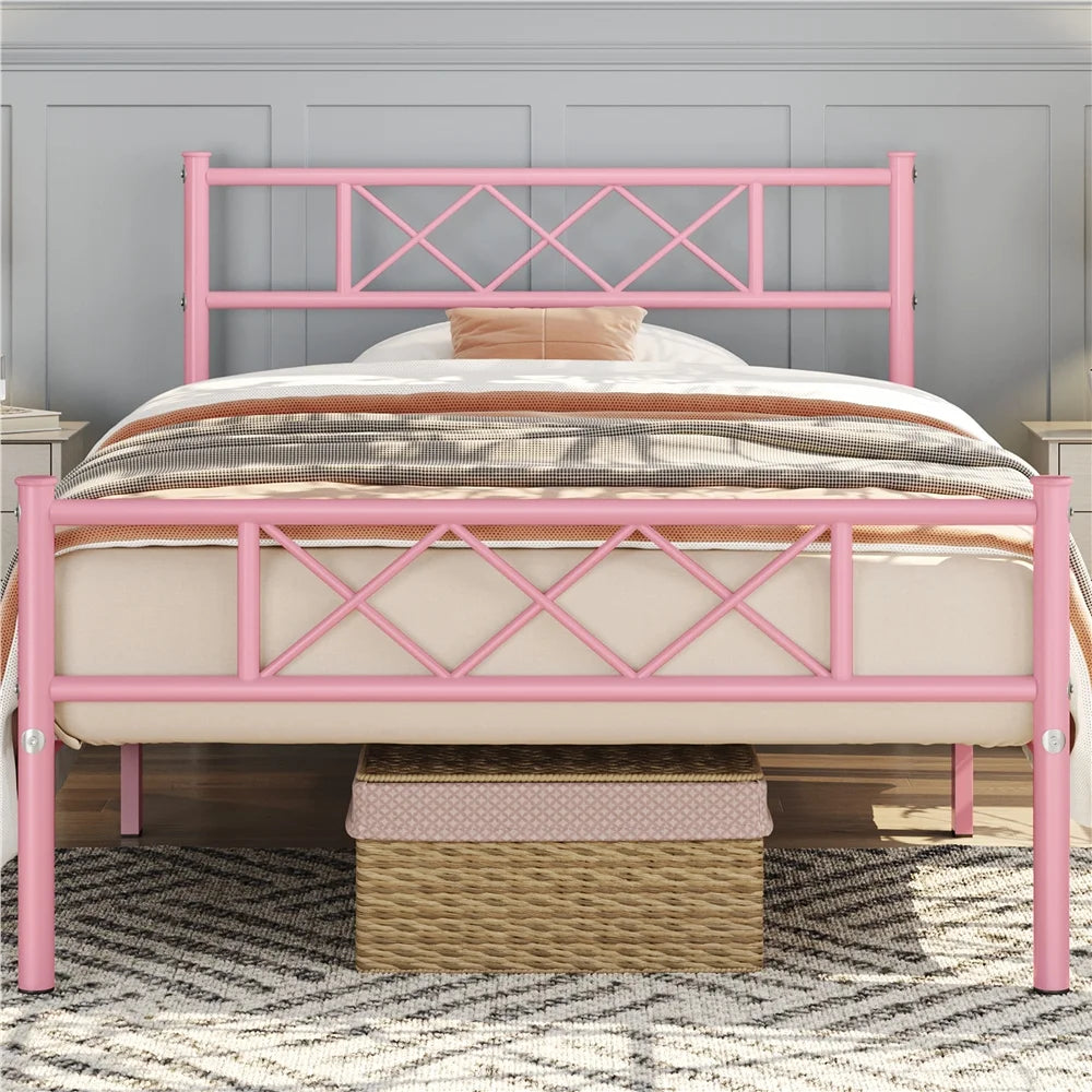 Queen Size Black Metal Platform Bed Frame with Headboard and Footboard V740