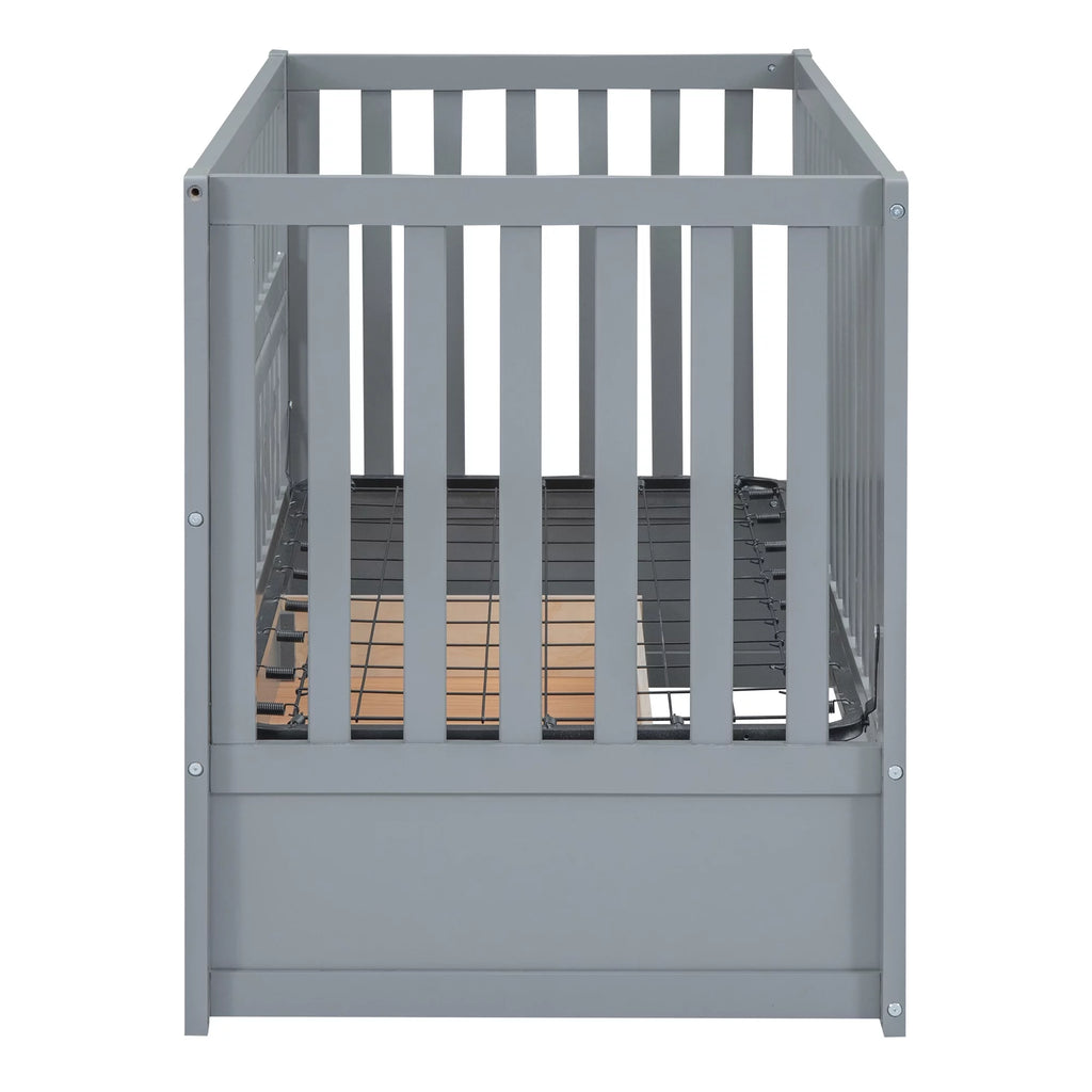 Convertible Crib with Drawer and 3 Adjustable Heights, Gray Q231