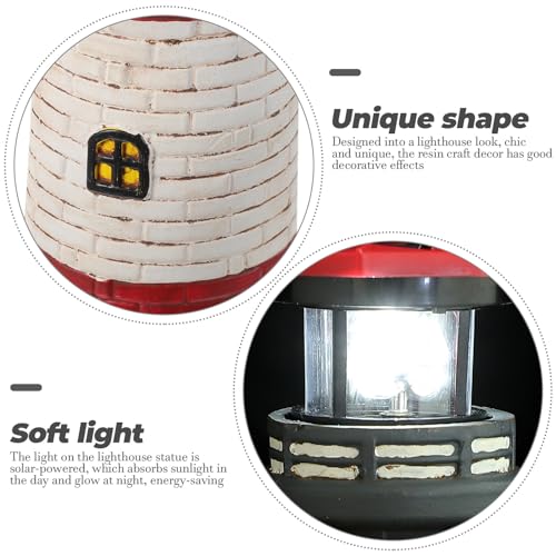 Solar Lighthouse Statue with LED Light 14.76 Inch Red I531